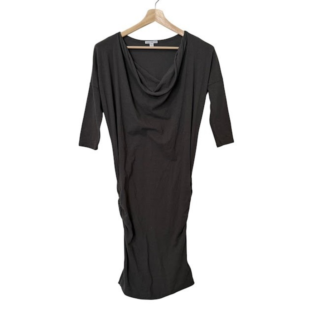Standard James Perse Gray Long Sleeve Gathered Ruched Midi Dress Womens 2 (M)